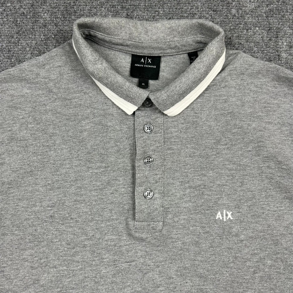 Armani Exchange Polo Shirt Mens XL Grey Short Sleeve Tipped Collar Logo Golf